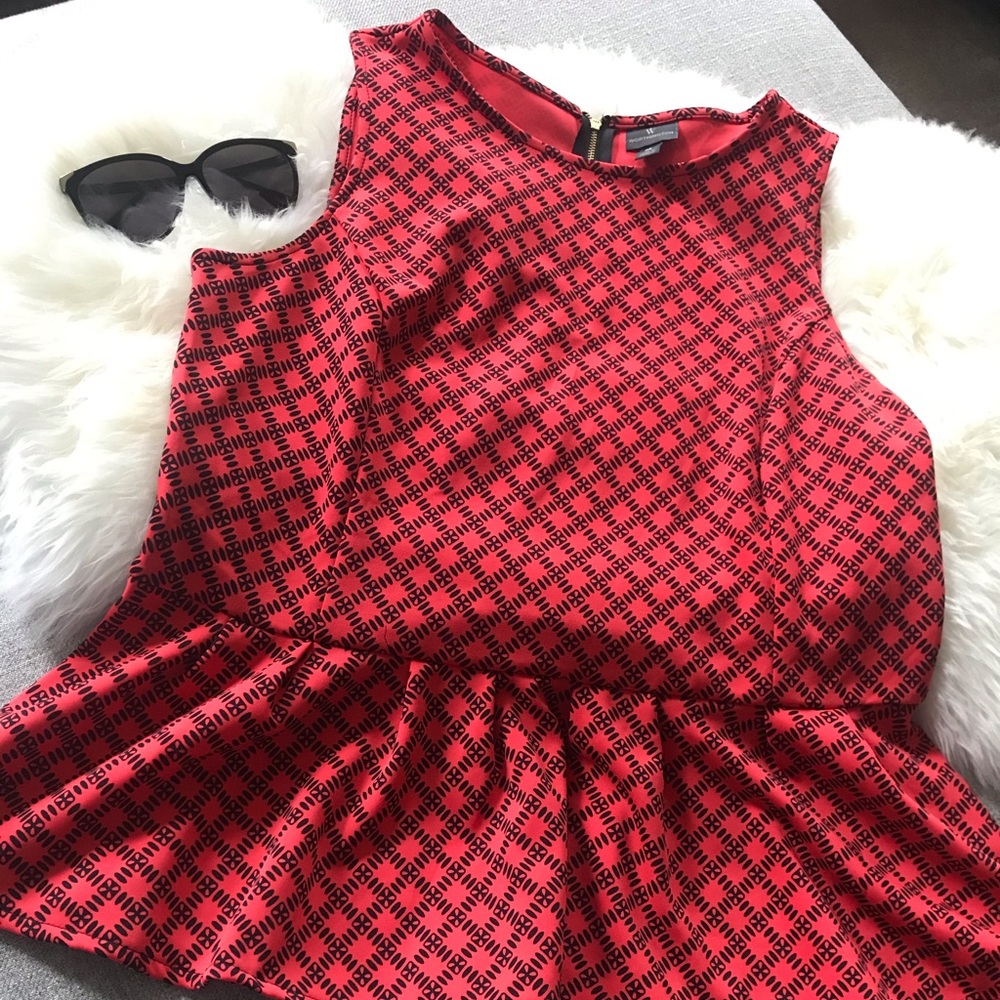 Red Orange/ Navy Design Peplum Top